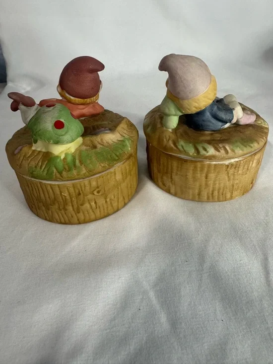 Vintage Homco Pixie Mushroom Trinket Boxes Set of 2 Ceramic Woodland Elf - Picture 8 of 9
